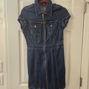 Guess stretch jean zip up dress